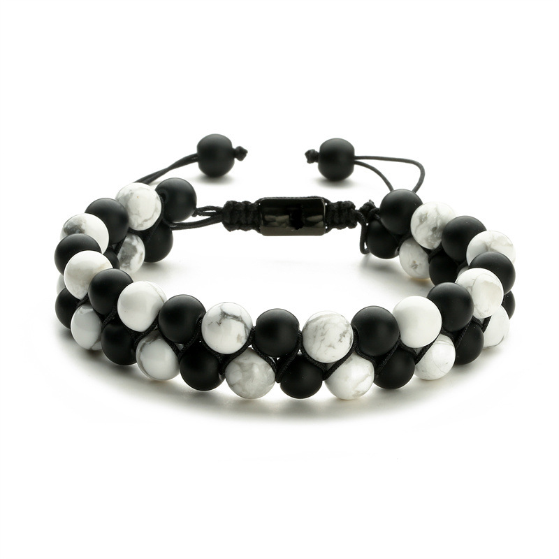 Amazon Venta caliente 8mm Tigre ojo Piedra Negro imán pulsera doble capa tejida Piedra Natural yoga pulsera de cuentas para hombres