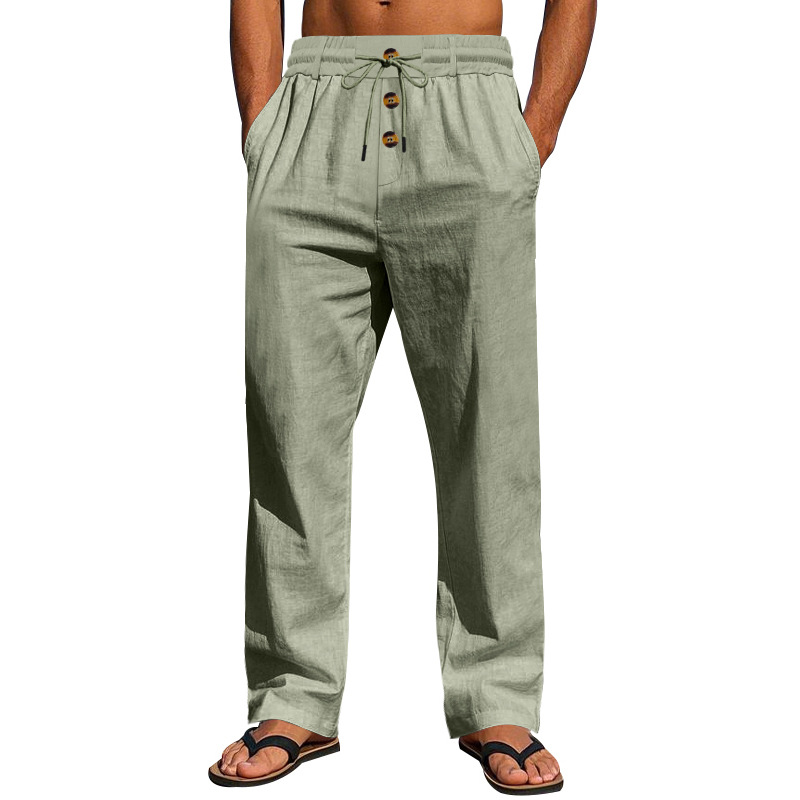 Pantalones de lino transfronterizos europeos y americanos Amazon para hombres verano respirado y relajado, pantalones casuales de piernas anchas, deportivos rectos