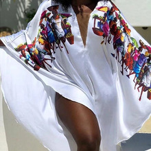 2024夏亚马逊非洲欧美跨境时尚数码印花白色裙宽松性感长款连衣裙