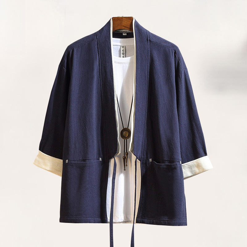 Summer Cardigan Robe Tang Suit Young Men's Chinese Style Tea Clothing and Ancient Style Jacket Trendy Loose Layperson Clothing