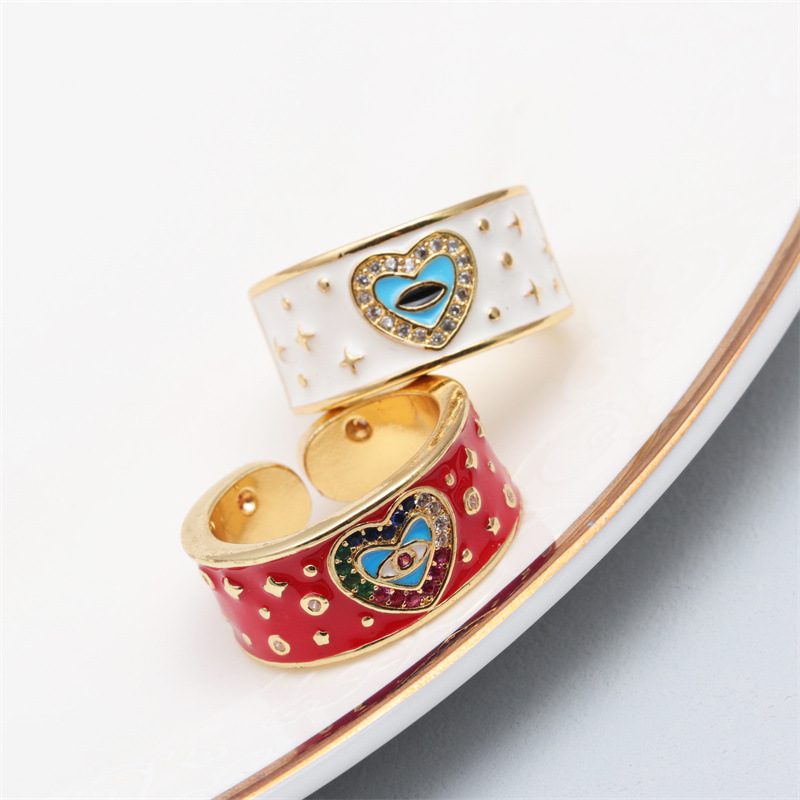 Geometric, Heart Shape Pattern Fashion Geometric Heart Shape Copper Open Ring Inlay Zircon Copper Rings