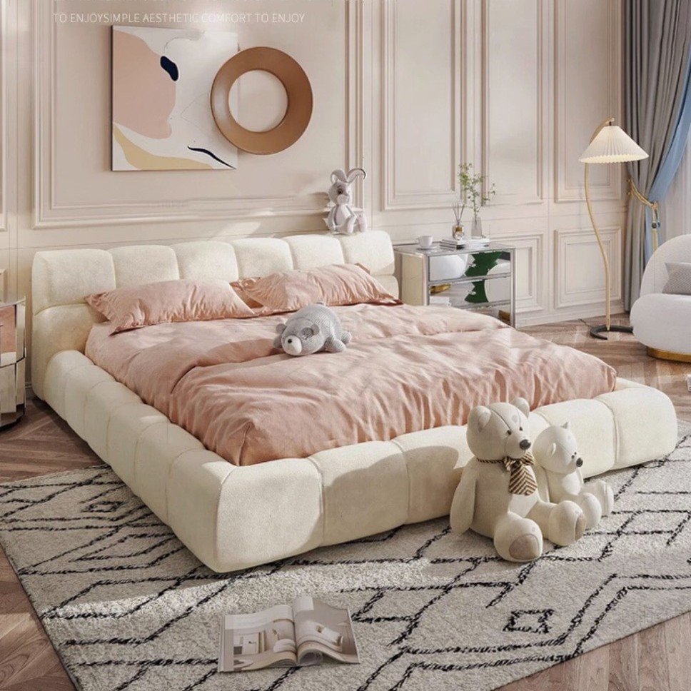 Cama de tela nórdica moderna y simple Xinsheng Hongmao ins cama de aire de crema doble cama red principal cama queen