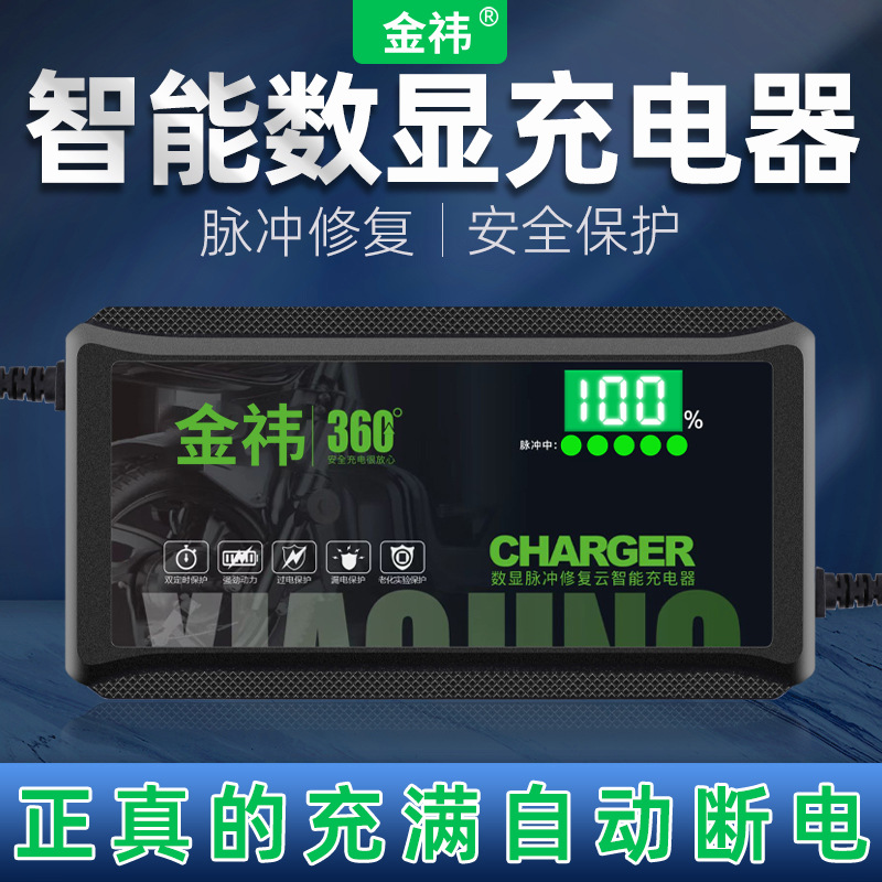 电量显示电动三轮车电瓶充电器48V12AH20AH60V72伏爱玛雅迪台铃