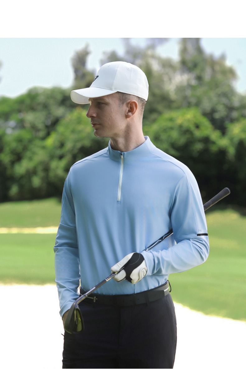 Áo thun golf nam dài tay PGM co giãn cao, cổ đứng khóa kéo, phong cách thể thao thu đông — YF733-Tay dài màu xanh nhạt, YF733-Trắng dài tay, YF733-dài tay màu xanh hải quân chi tiết 15