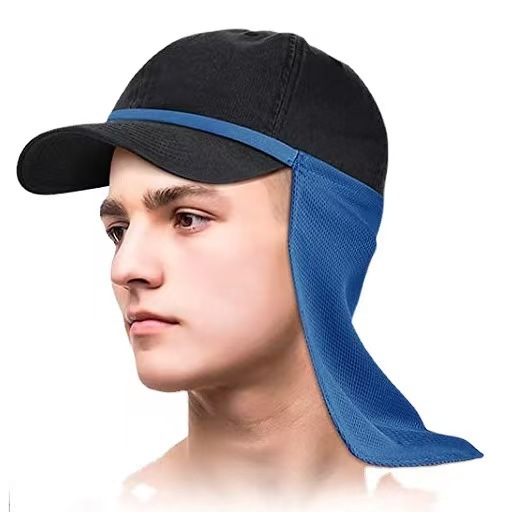 Ice silk sun protection hat with large brim for summer, UV protection neck cover, breathable face mask for outdoor use