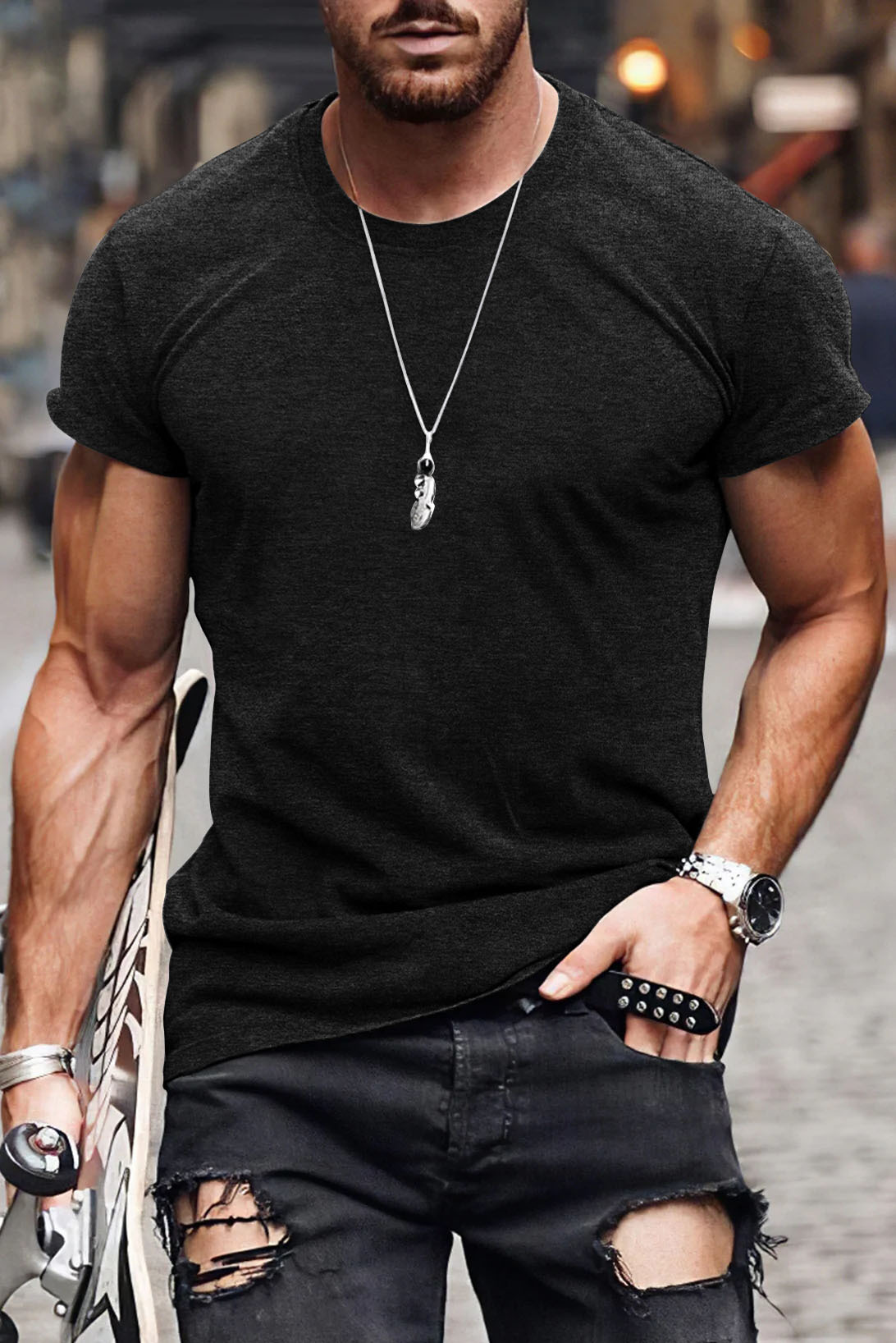 210g Weight Short Sleeve Sleeve Length Pullovers Placket Type Regular Sleeve Sleeve Type Cotton Fabric Type Long Top Length T-shirt Tops Type Daily Occasion Round Neck Neckline Loose Fit Type Solid Color Pattern Summer Season Men's Gender Printing Design Streetwear Style Men's Solid Color Streetwear Round Neck Short Sleeve Loose Men's T-shirt 3