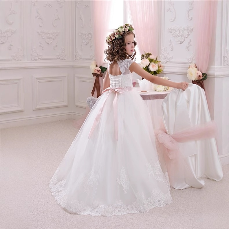 Comercio exterior europeo y americano transfronterizo Vestido de novia para niños encaje arco sin mangas cumpleaños niña mullido vestido de princesa
