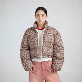 2025冬季新品HOHE 洋气碎花立领短款羽绒服女