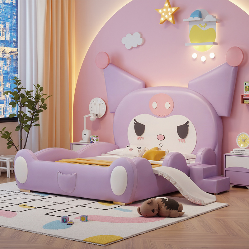 Cama infantil moderna minimalista para niñas cama princesa red 1m5 adultos dibujos animados púrpura Kulomi con valla deslizante