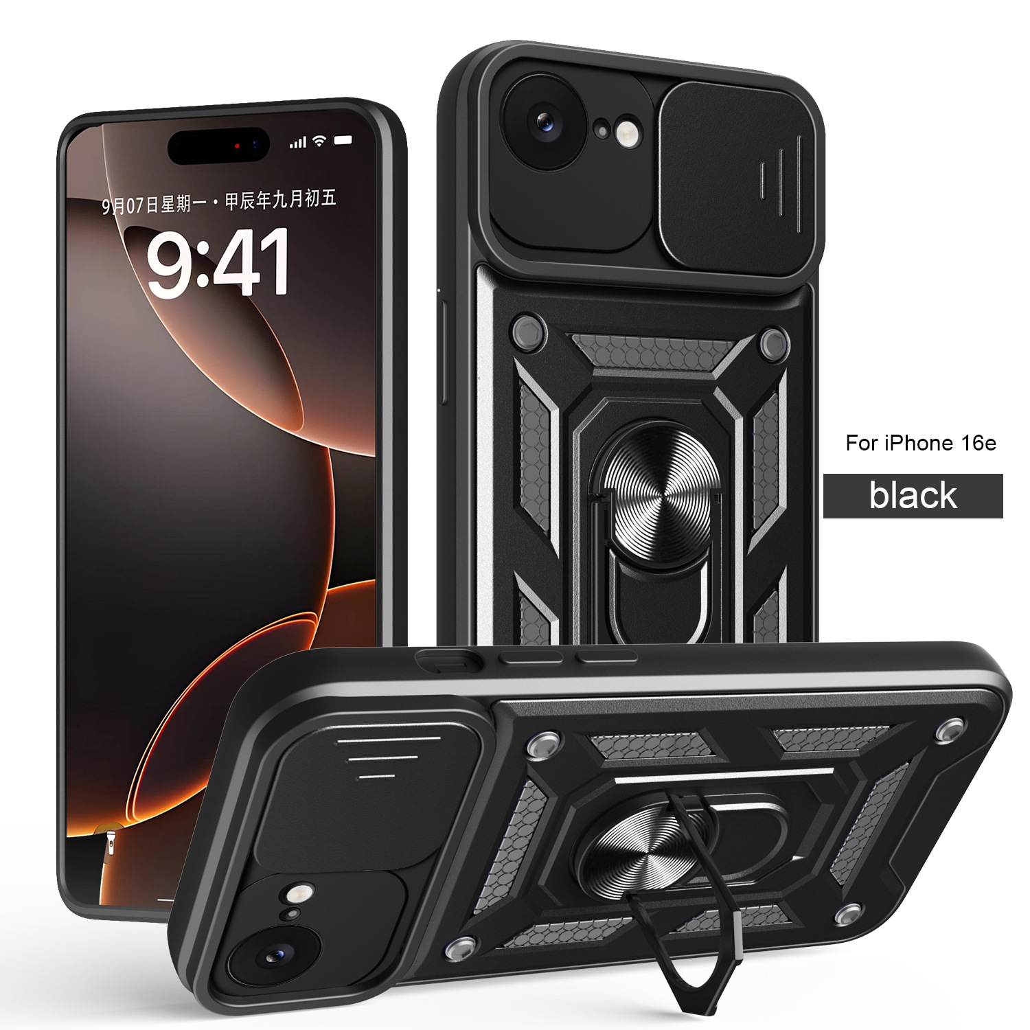 Caso de teléfono móvil de ventana IP 16E TPU + PC armadura protector contra caídas de núcleo duro soporte de anillo de mano de la máquina Europa y los Estados Unidos image 7