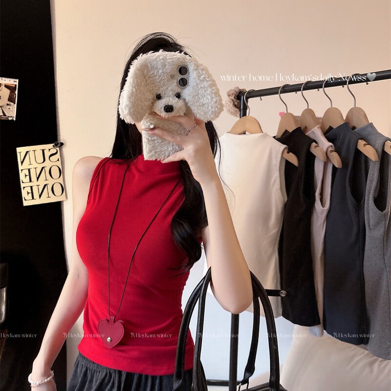 6810 # Autumn and Winter Half-High Collar Brushed Thermal Vest for Women with Chest Pads, Slim Fit, Solid Color Base Layer Top 6810 # Autumn and Winter Half-High Collar Brushed Thermal Vest for Women with Chest Pads, Slim Fit, Solid Color Base Layer Top