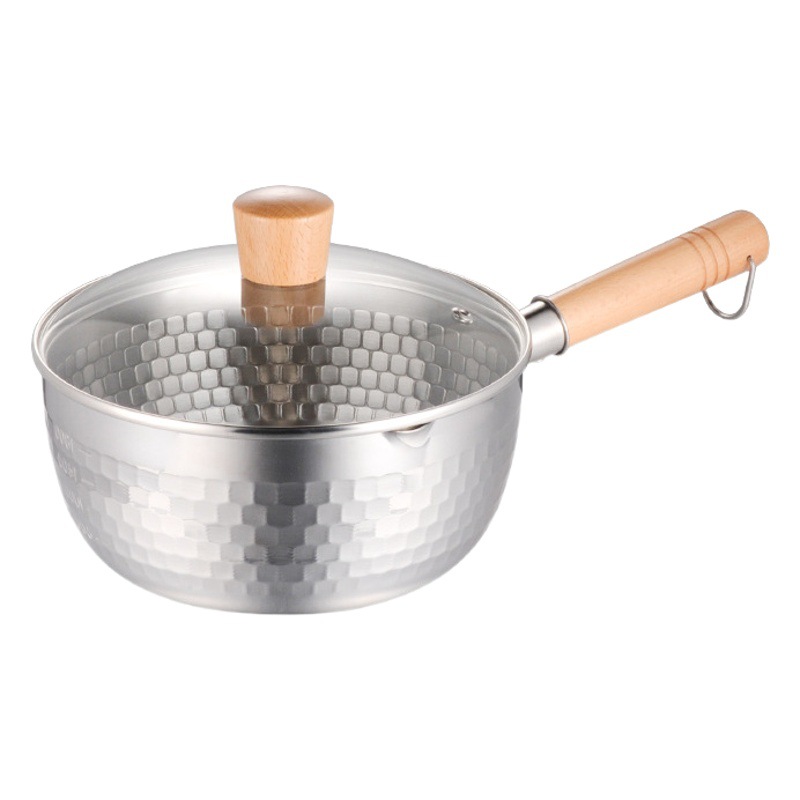 Olla Yukihira de acero inoxidable con mango de madera, olla para leche, regalo, sin recubrimiento, para preparar alimentos para bebés, olla para fideos de desayuno, olla para sopa antiadherente