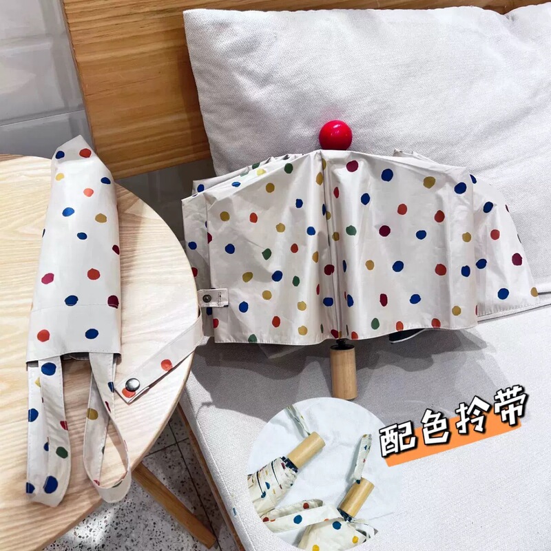 Women's High-End Umbrella with Polka Dots and Red-Nosed Cat Design, Rain or Shine Umbrella, 70% off Black-Coated Sun Protection Uv Umbrella