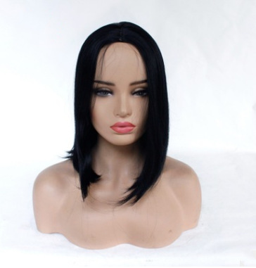 Exportaciones populares negras medias BOBO cabeza de cabello recto de fibra química de alta temperatura fibra de cabello completo mecanismo de fábrica de pelucas LW0302