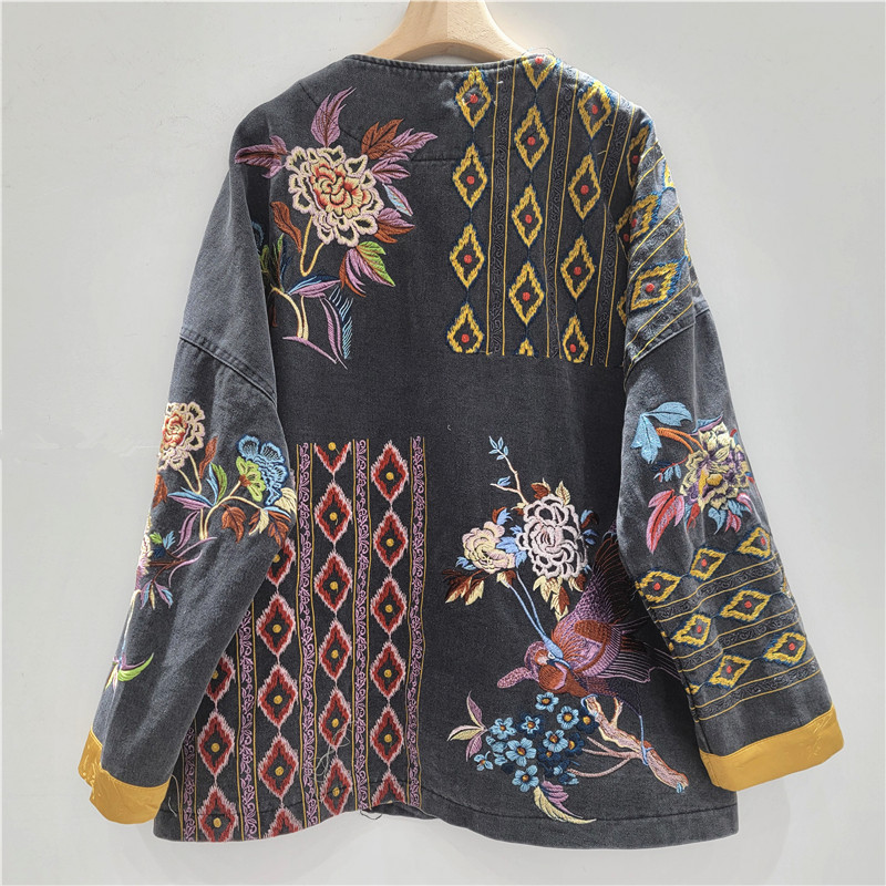 Chaqueta de Mezclilla Desgastada con Bordado, Corte Holgado, para Otoño