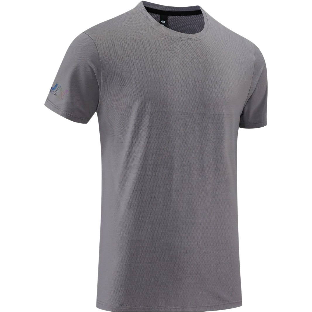 Nylon deportes casual de manga corta impresa de los hombres y las mujeres de cuello redondo de hielo de secado rápido camiseta de color sólido europeo y americano superior