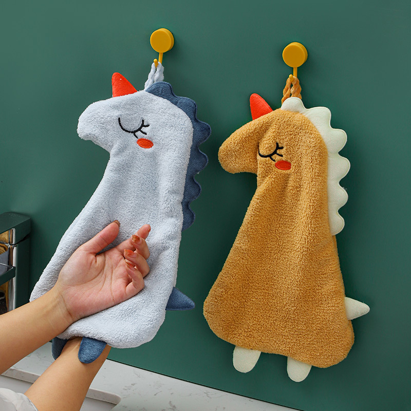 Double layer hand towel hanging coral velvet hand towel cartoon cute absorbent hand towel thickened Pegasus hand towel