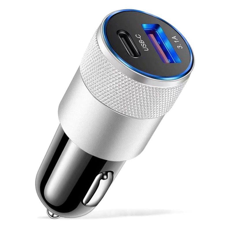 Маленькое стальное автомобильное зарядное устройство для пистолета 3.1A USB + PD металлическое автомобильное зарядное устройство из алюминиевого сплава автомобильное зарядное устройство для мобильного телефона трансграничная оптовая продажа