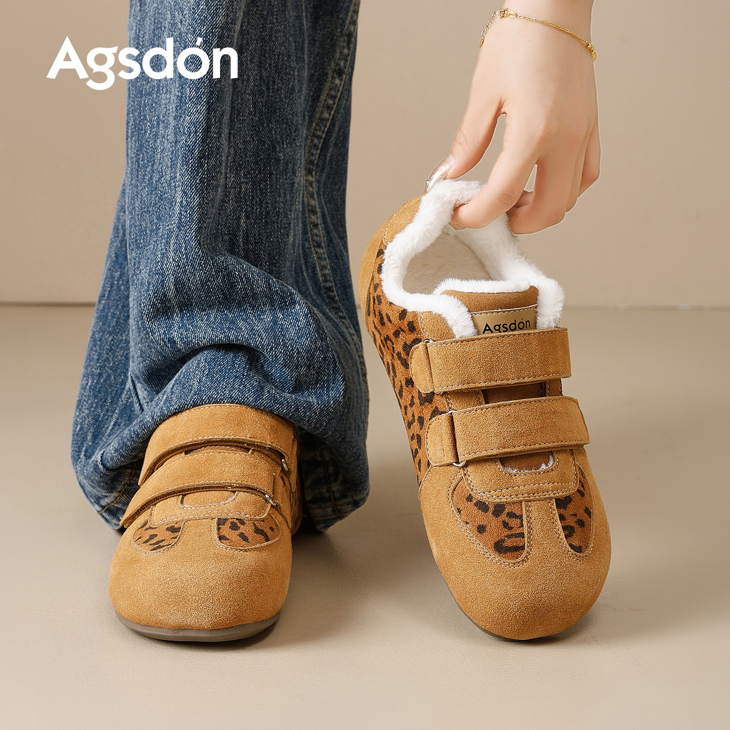 Zapatos de entrenamiento de leopardo de la antigua mujer 2025 nuevo invierno con suela gruesa de algodón velcro botas de nieve deportivas