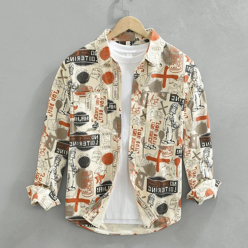 Full Print Fashion Design Sense Long Sleeve Shirt Men's Spring and Autumn New Distinctive Printed Casual Shirt Loose Handsome
