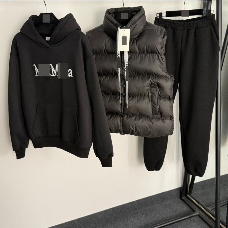 2025新款三件套棉服马甲外套+logo刺绣连帽加绒卫衣+休闲束脚长裤|undefined