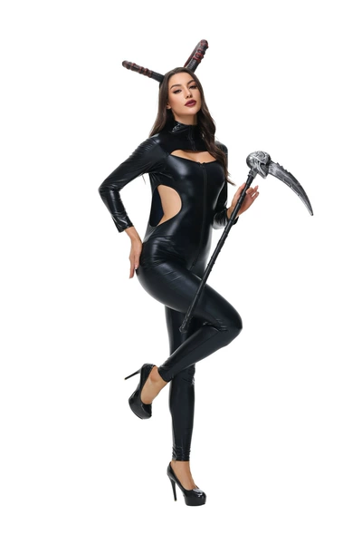 Clothes + horns + sickle