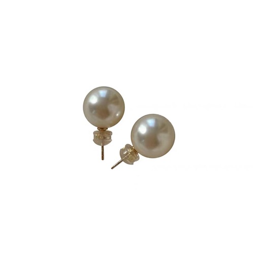 Popular large round bright pearl earrings fever retro 14K gold-filled Shijia pearl earrings for women
