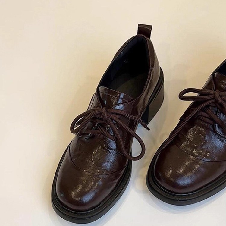 British Style Retro Women's Leather Loafers With Chunky Heel_voghion.com