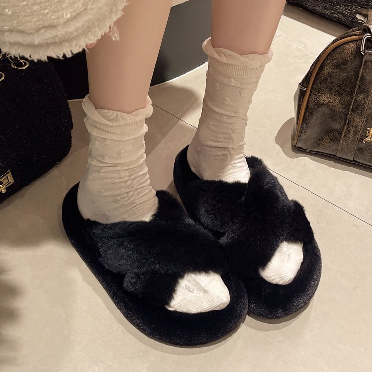 本物の毛皮を使用したダブルストラップのファーサンダル、女性用、厚底、フラット、ファー付きスリッパ、2025年秋冬新作、卸売|undefined