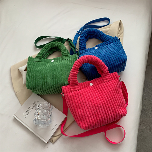 Niche corduroy bucket bag  new spring plush crossbody bag cute furry handbag tote bag