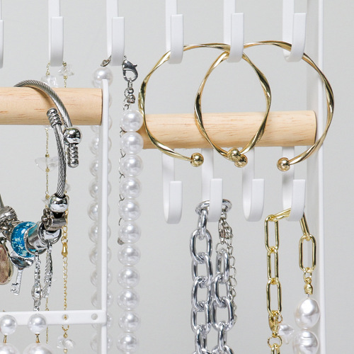 Cross-border Nordic jewelry display necklace jewelry stand storage rack white solid wood iron hook jewelry display stand