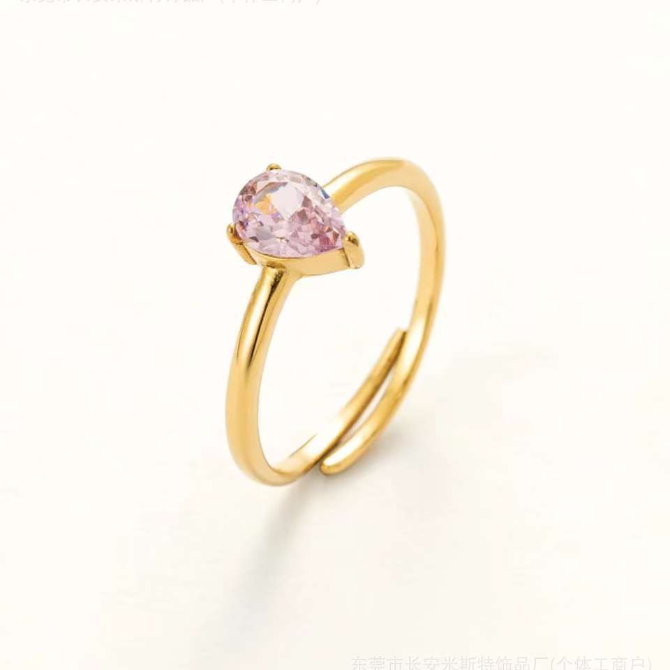 Retro fashionable fuchsia adjustable ring with zircon stainless…