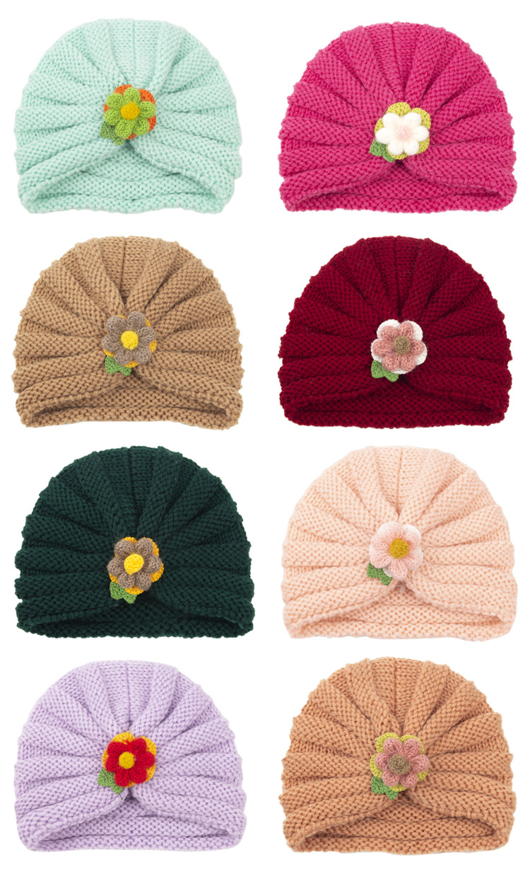 2021 الخريف و الشتاء الأطفال الصوف محبوك القبعات لطيف ليتل الزهور الدافئة قبعات display picture 5