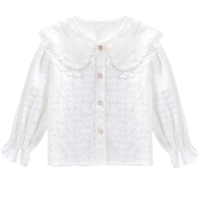 Camisa de Otoño de las niñas camisa de tocar fondo para niños camisa blanca collar de muñeca dulce superior de moda estilo occidental ropa de bebé