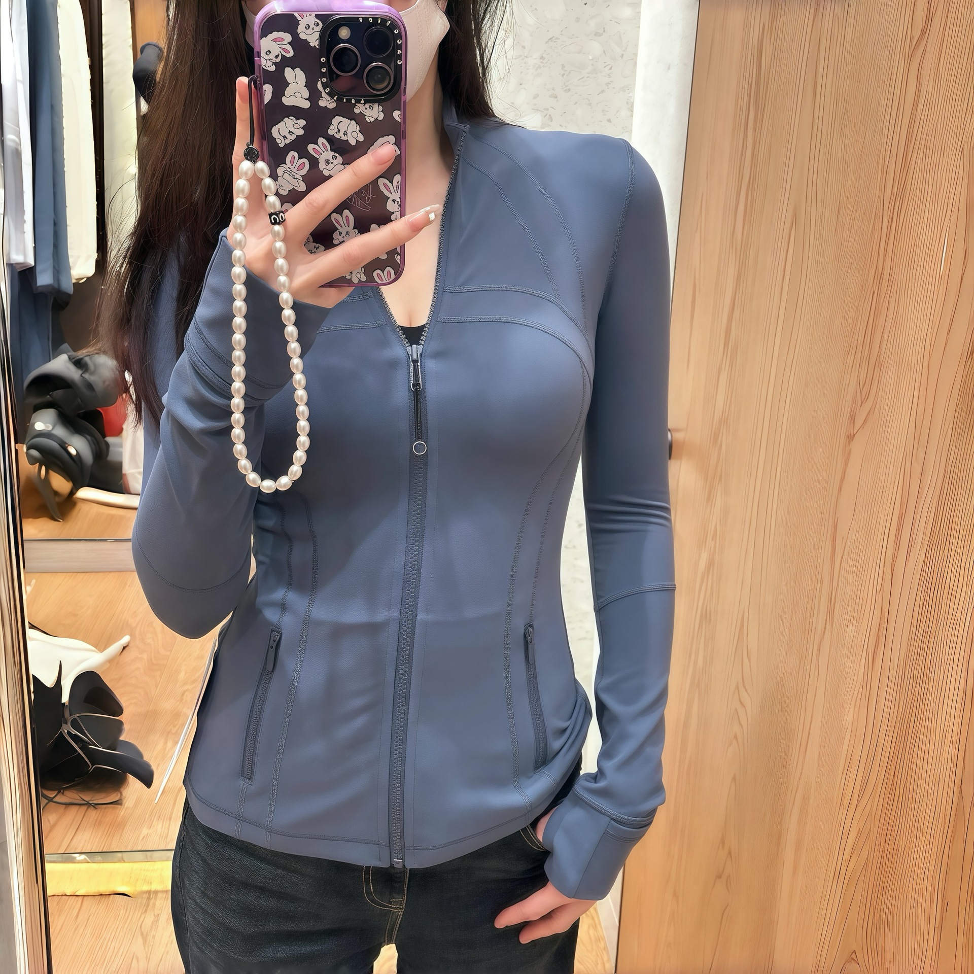 Ding同タイプのnulu、luon海軍藍春秋新型ヨガランニングコート女性の修身弾力立襟