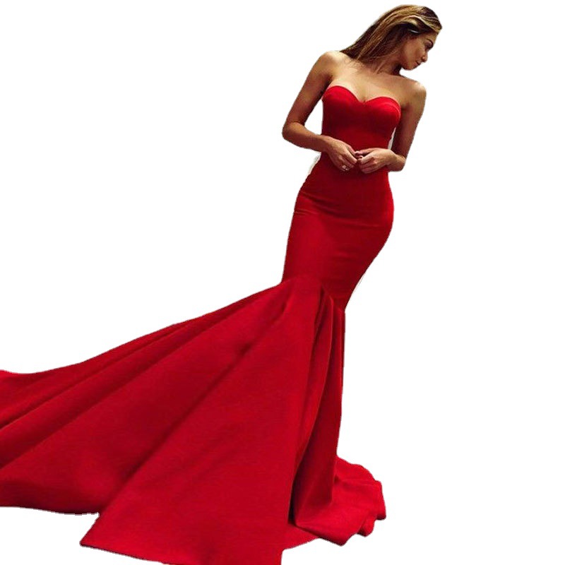 Europa y América Comercio exterior Amazon AliExpress deseo mujeres vestido de noche sexy fishtail tubo superior grande rojo puede ser personalizado image 5