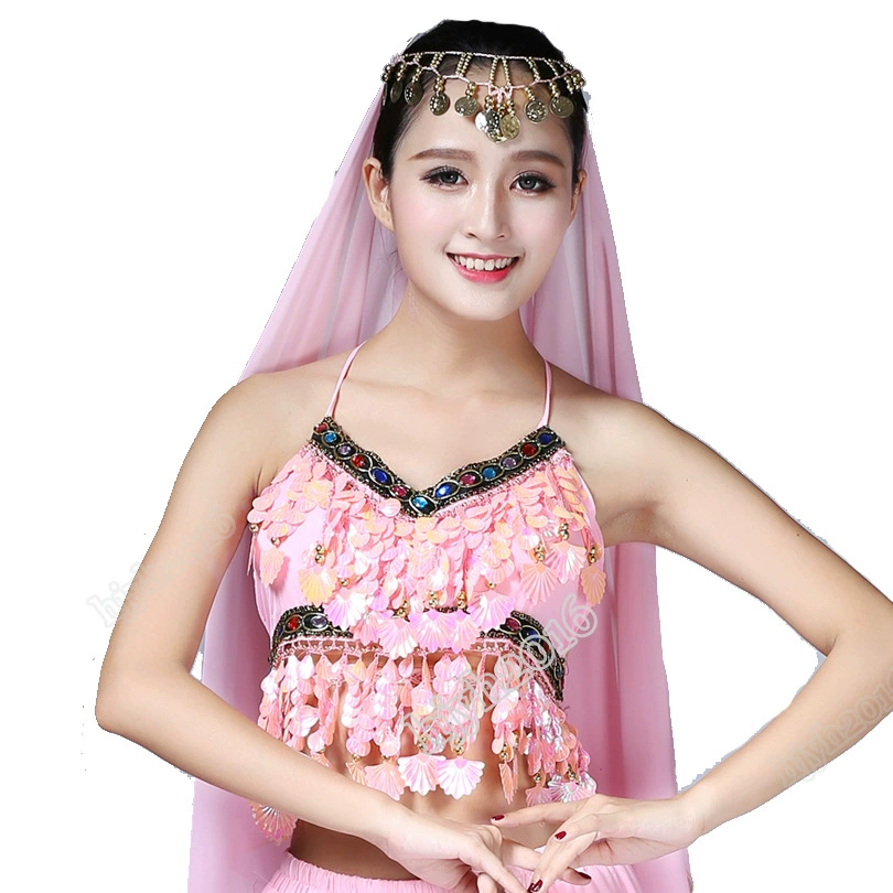 Одежда для танца живота Бюстгальтер с пайетками на бретелях Индийская танцевальная одежда Сценическая одежда Обертывание груди с кисточками Одежда для выступлений Танцевальная одежда
