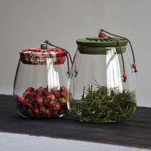 花布盖茶叶罐玻璃储物罐密封罐家用透明花茶罐干果零食罐大小唷儿