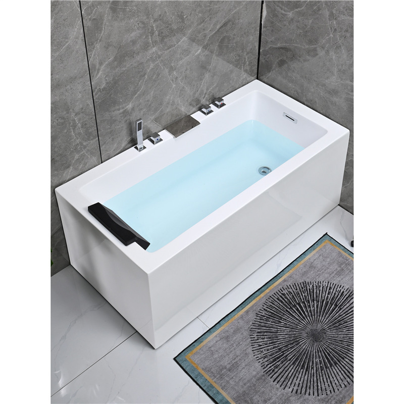 Modern Minimalist Thick Acrylic Freestanding Bathtub with Double Skirts, Square Shape for Home Use, Adult Soaking Tub with Left Skirt Modern Minimalist Thick Acrylic Freestanding Bathtub with Double Skirts, Square Shape for Home Use, Adult Soaking Tub with Left Skirt