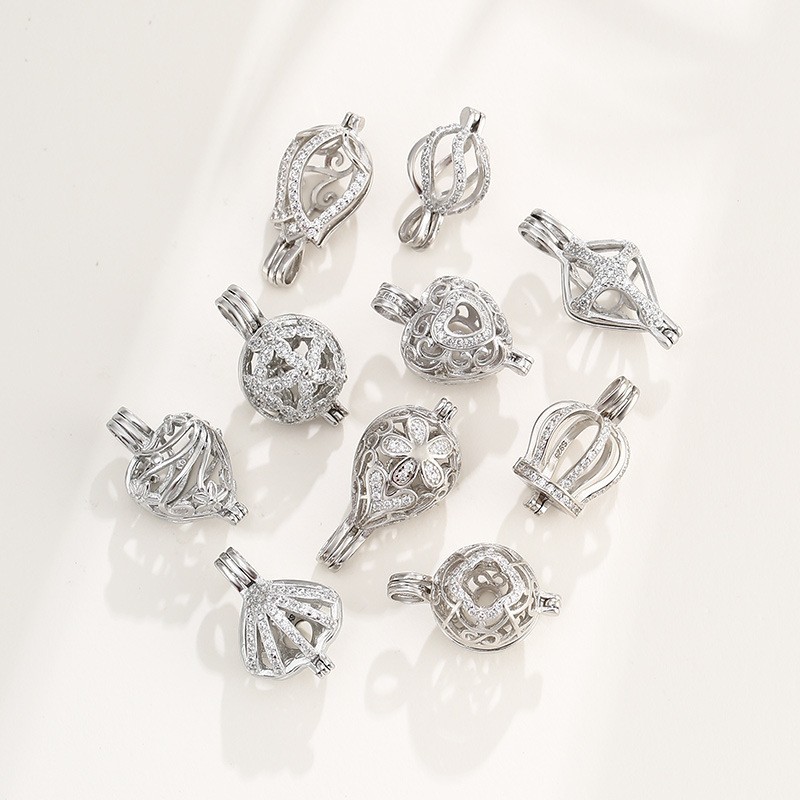 925 colgante de plata de ley titular vacío cera de abejas DIY ámbar titular de plata a su vez clip redondo colgante de cuentas titular 4-10mm joyería de plata