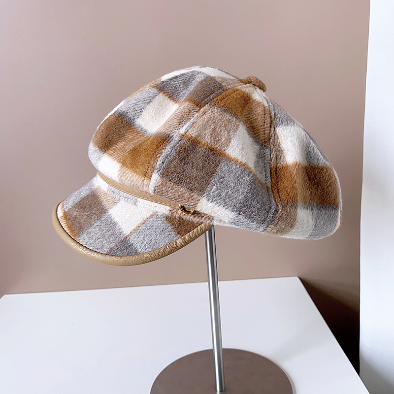 Women's Elegant Simple Style Plaid Wide Eaves Beret Hat display picture 14