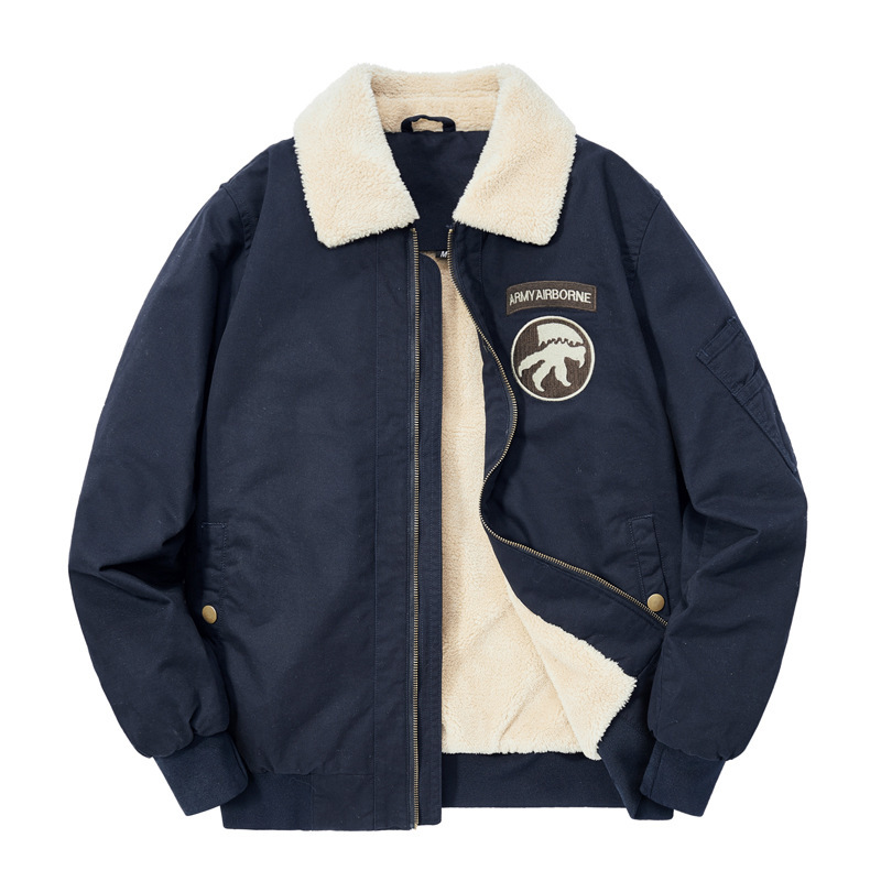 Winter Cotton-padded Clothes Men's Fleece-lined Thickened Cotton-padded Coat Lamb Fleece Coat Men's Fleece Collar Tooling Cotton-padded Coat Fashionable Bomber Jacket