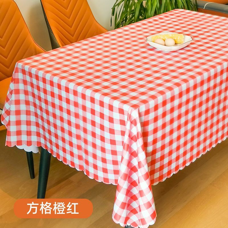 야외 사진 부스 캠핑 분위기 식탁보 체크 무늬 오렌지 레드 레이스