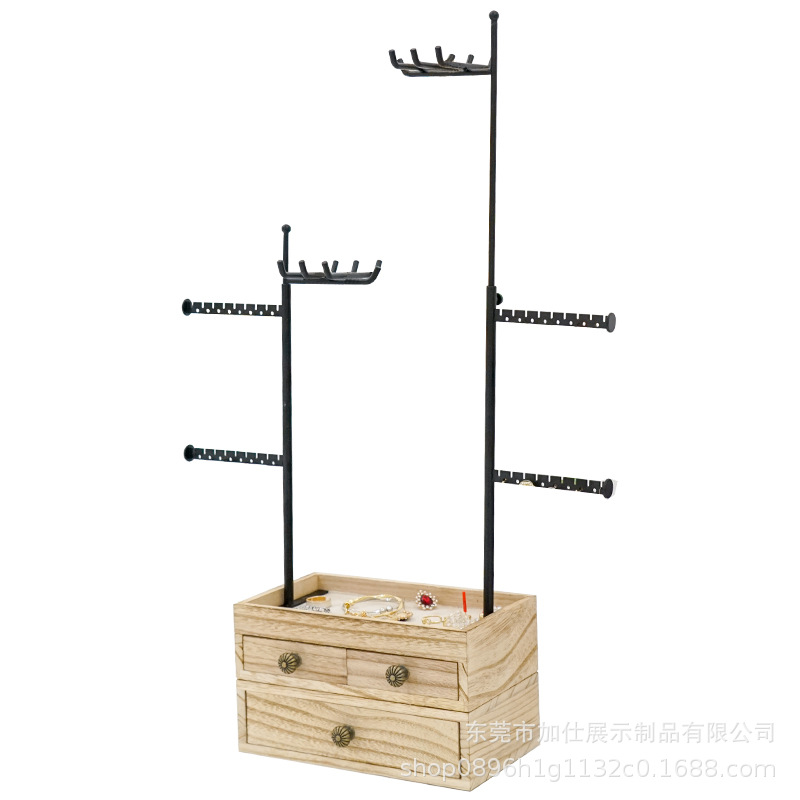 項(xiàng)鏈?zhǔn)宙滐椘冯p層木盒首飾架手串珠寶陳列收納伸縮旋轉(zhuǎn)首飾展示架