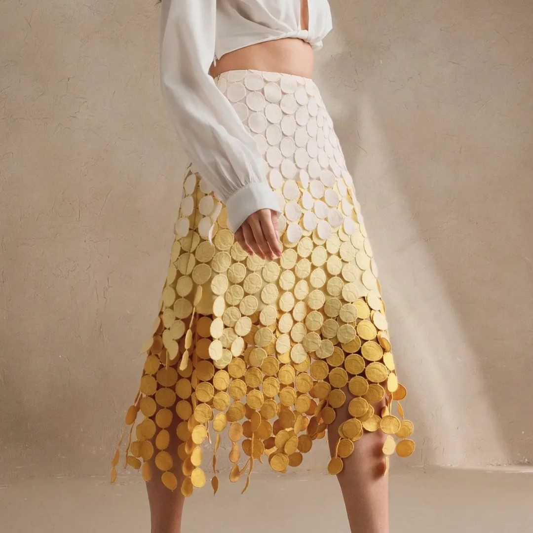 2025夏季亚马逊欧克跨境外贸女装新款圆点镂空流苏显瘦A字半身裙