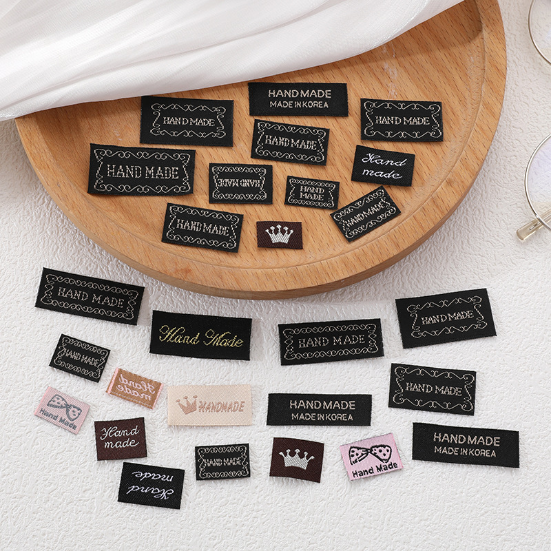 Black Fabric Patch Handmade Woven Label for Headbands, Korean Style Universal Handmade English DIY Fabric Label