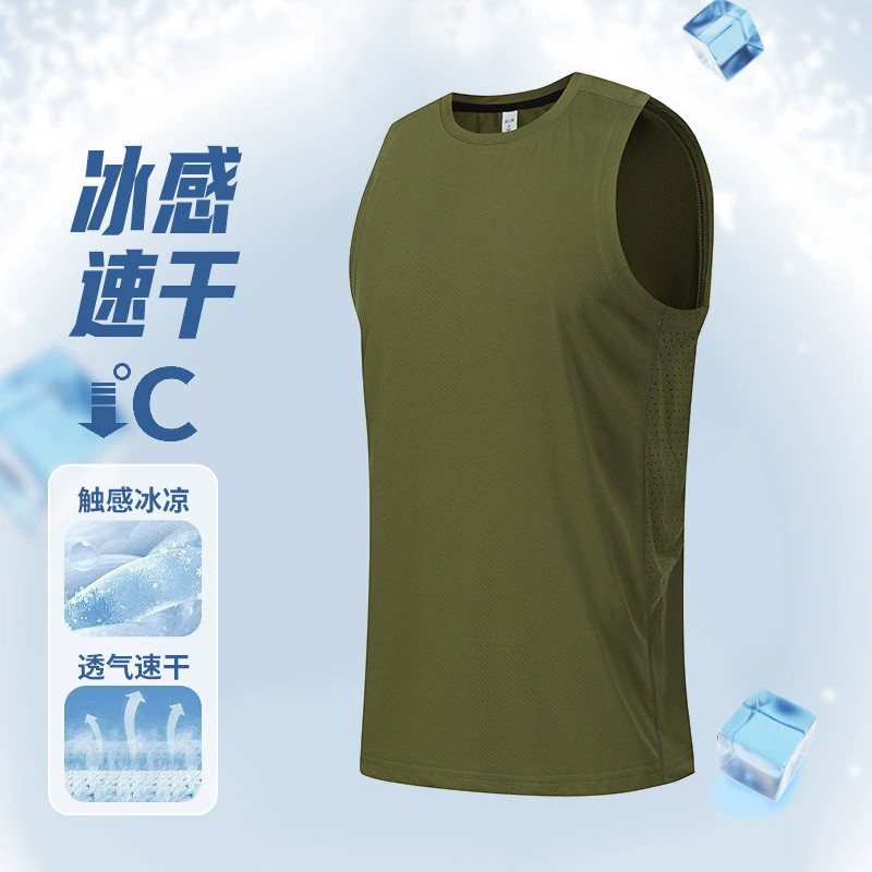 Летняя безрукавка для фитнеса и бега для мужчин, кросс-бордер, уличная, двухслойная, быстросохнущая, из ледяного шелка
