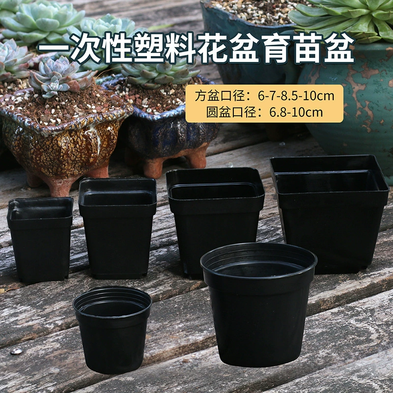 Одноразовый цветочный горшок пластиковый маленький черный квадрат клановой малый рассадный горшок черный маленький квадратный горшок