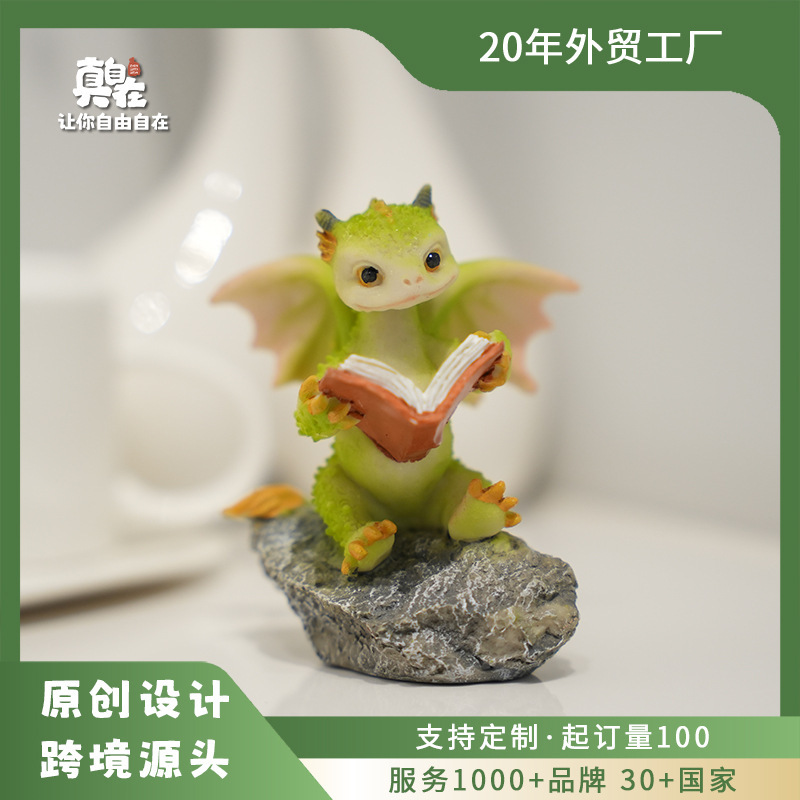 Creative Cute Cartoon Dragon Ornaments Dinosaur Doll Resin Simulation Animal Gift for Male and Female Friends Teacher's Day