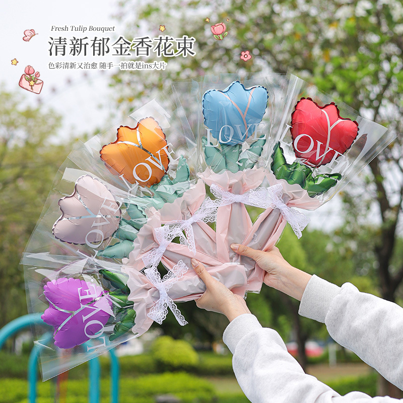 Popular Women's Day Mixed-Color Tulip Bouquet Aluminum Foil Balloons Valentine's Day Proposal Handheld Photo Props Mother's Day